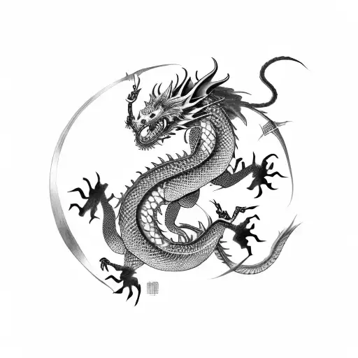 A Chinese Stye Dragon That Flies Around A Katana