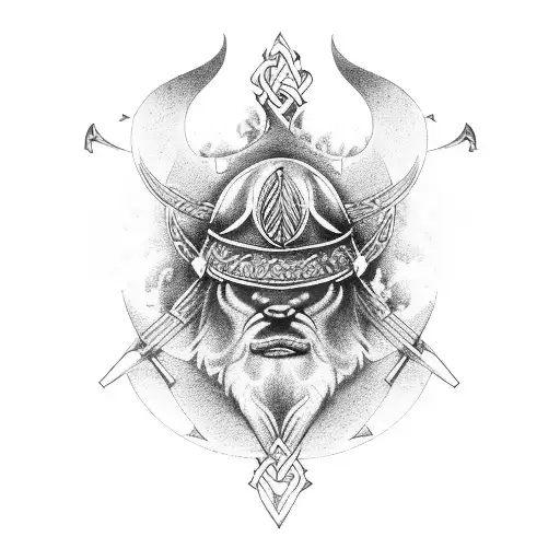 A Vintage Car Racing Through A Forest Of Viking Symbols