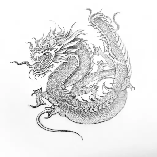 A Chinese Stye Dragon That Flies Around A Katana