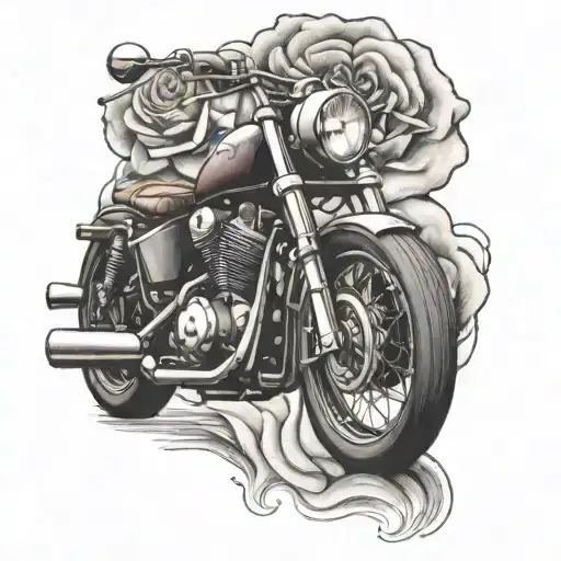 Motorcycle Rearing Up In Front Of A Lying Rose