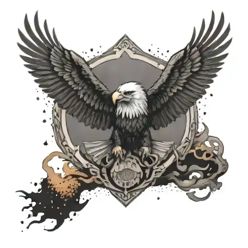 Eagle Soaring Over A Fiery Landscape With A Police Badge Incorporated