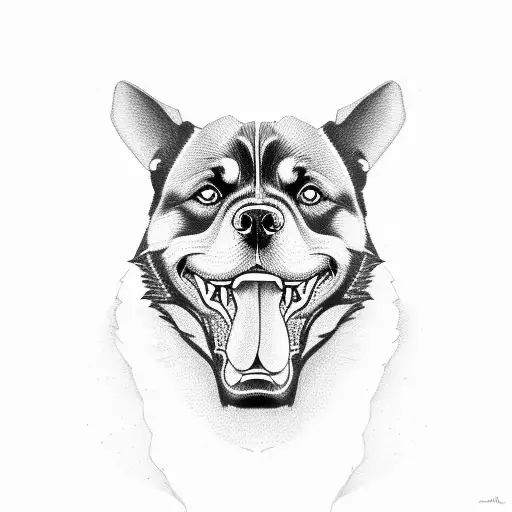 Rottweiler With A Chain Side View Agress Mouth Close