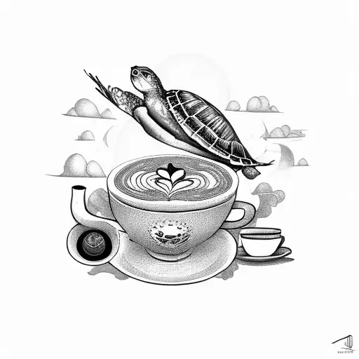 A Whimsical Scene Of A Turtle And Owl Having Coffee And Tea