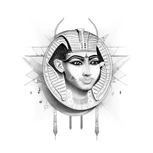 A Dotwork Tattoo Of An Adventurous Date With Luella In An Ancient Egyptian Setting