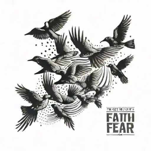 A Flock Of Birds Flying In Formation With The Quote 'Faith Over Fear'
