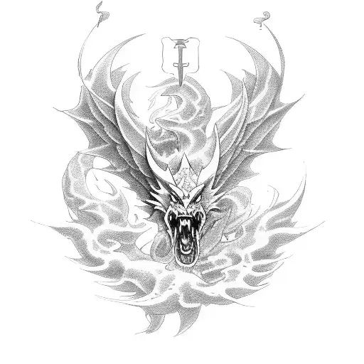 St Michael Battling A Dragon In A Dotwork Style