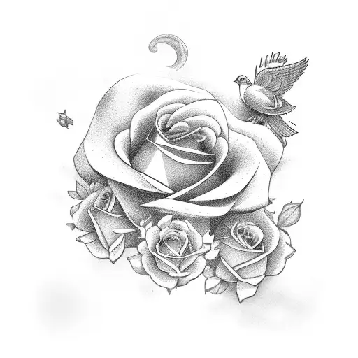 Cloud Background With Roses And Doves