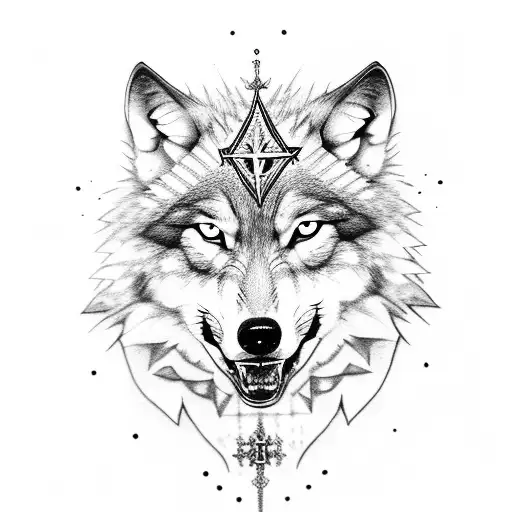 Wolf Ferocious With Crown And A Cross