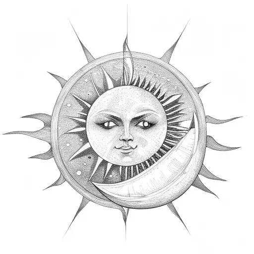 A Moon And Sun With Musical Instruments As Their Rays