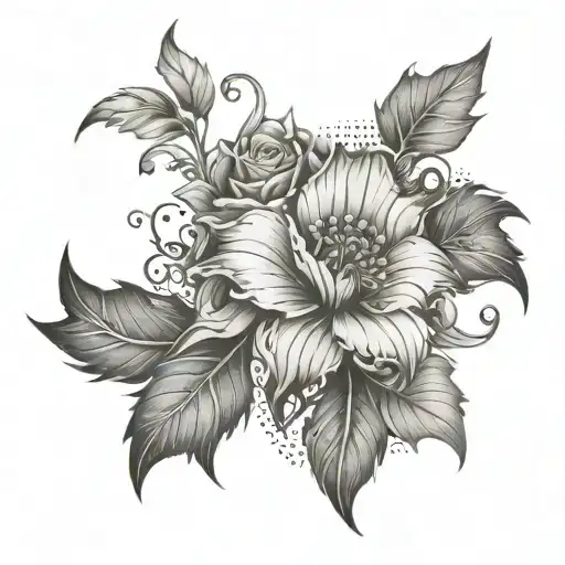 Female Shoulder Tattoo Including Floral And Vines