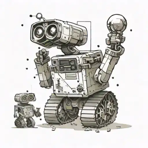 A Futuristic Wall-e Playing Basketball With A Group Of Robots