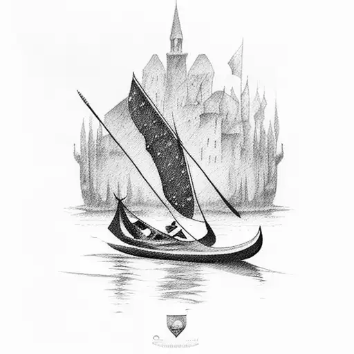 Gondola On Water Colored With Italian Flag Colors