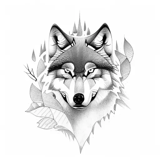 Create A Tattoo Featuring A Majestic Wolf Running Through A Forest