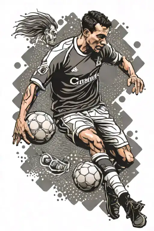 Create A Dotwork Tattoo Featuring A Football Player In The Girondins De Bordeaux Colors