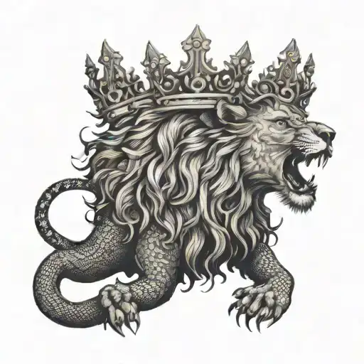 Lion Roaring With Crown And Snake