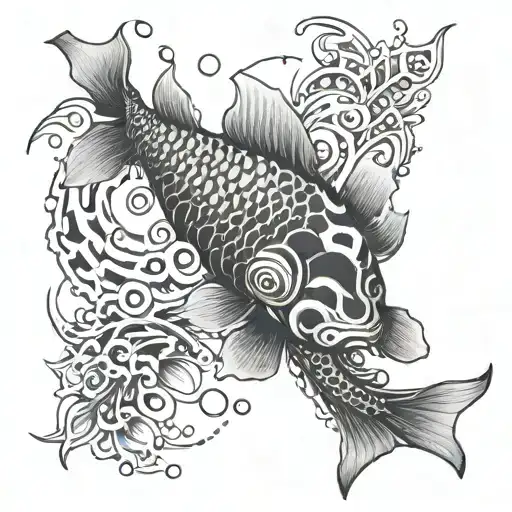 An Intricate Design Of A Koi Carp Swimming Among Car Parts