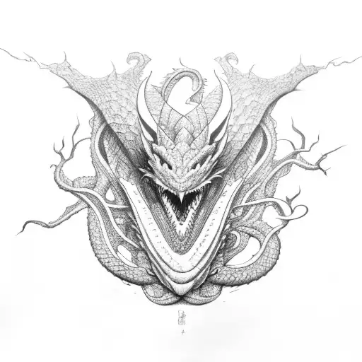 Dragon Head Sitting On Boulder With Vines