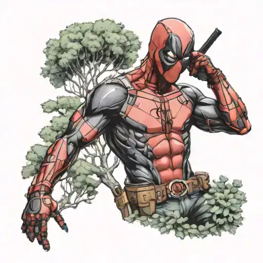 An Electrical Installer Deadpool With The Tree Of Life Tattooed On His Chest