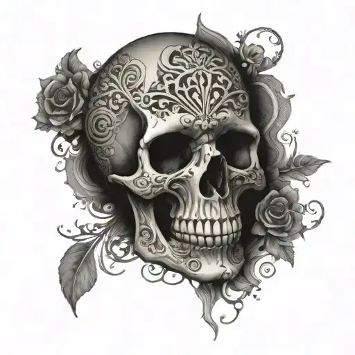 A Skull Surrounded By Intricate Patterns Inspired By Death And The Afterlife