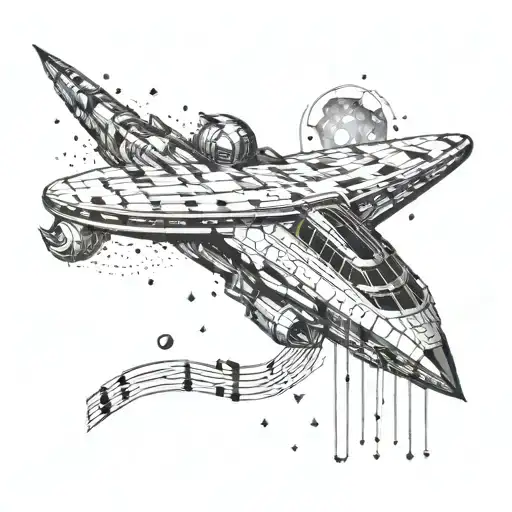 A Futuristic Spaceship Flying Through A Galaxy Made Of Musical Notes