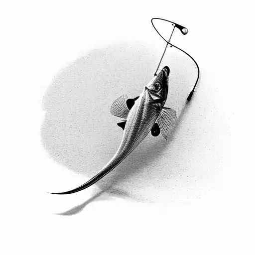 A Minimalistic Design Of A Fishing Rod And Reel With A Fish Jumping Out Of The Water