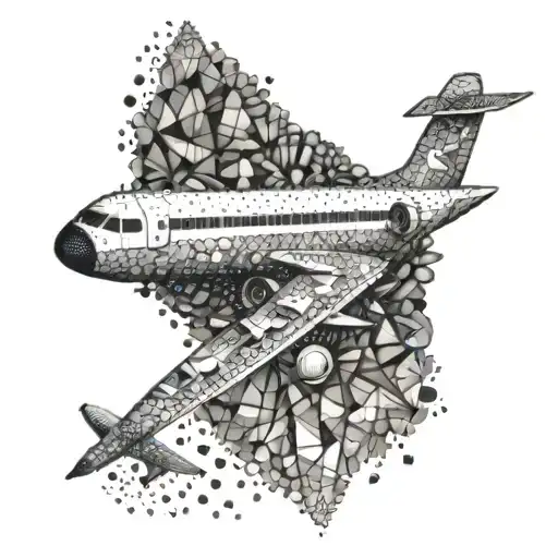 An Airplane Flying Through A God-like Figure Made Of Gemstones