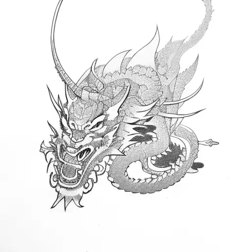 Samurai And Dragon And Flowers