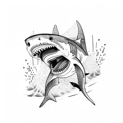 A Shark Made Up Of Lines Of Code Swimming Through A Mountain Range