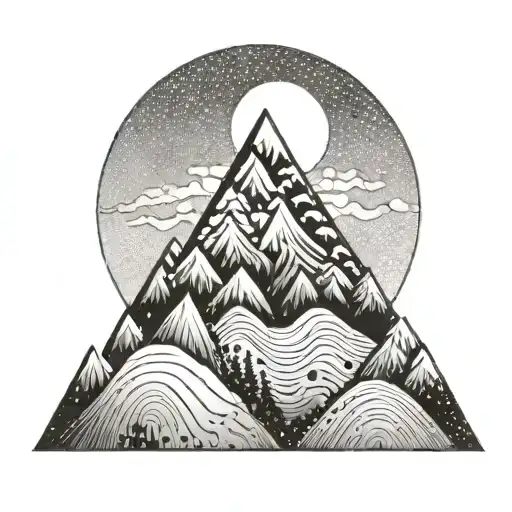 A Sunrise Over A Mountain Peak With Geometric Patterns