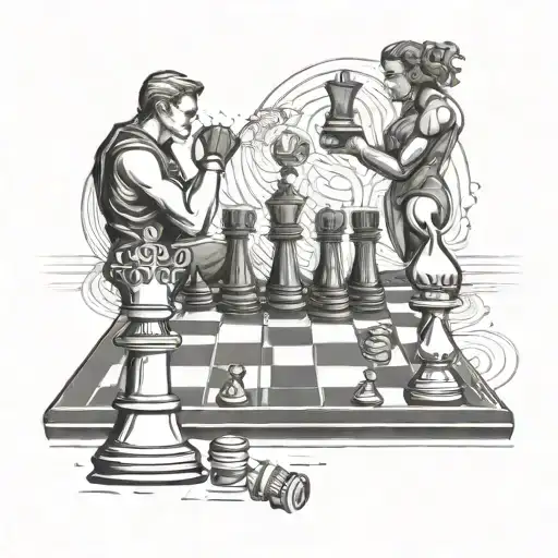 A Chess Board With Mma Fighters As The Pieces In A Dotwork Style