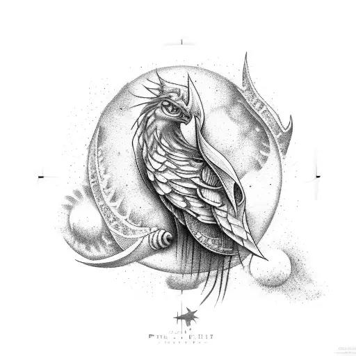 Phenix Bird With Quater Moon