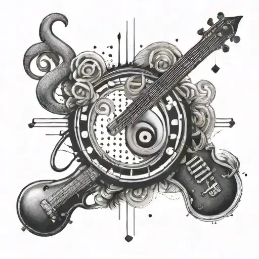 A Music-themed Tattoo Incorporating Your Zodiac Sign And Your Girlfriend's Name