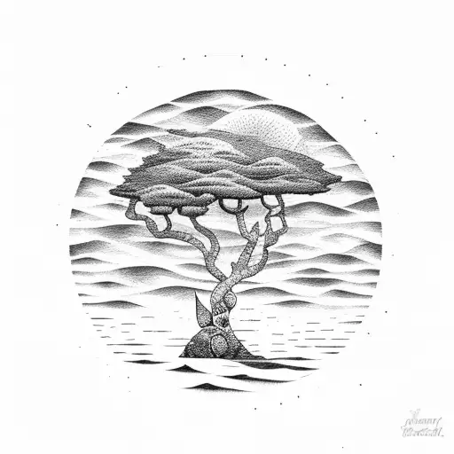 Sunset And Sea And Forest Tree