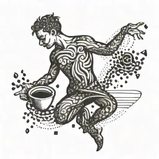 An Abstract Portfolio Symbol Morphing Into A Dancing Figure With Coffee Beans Scattered Around