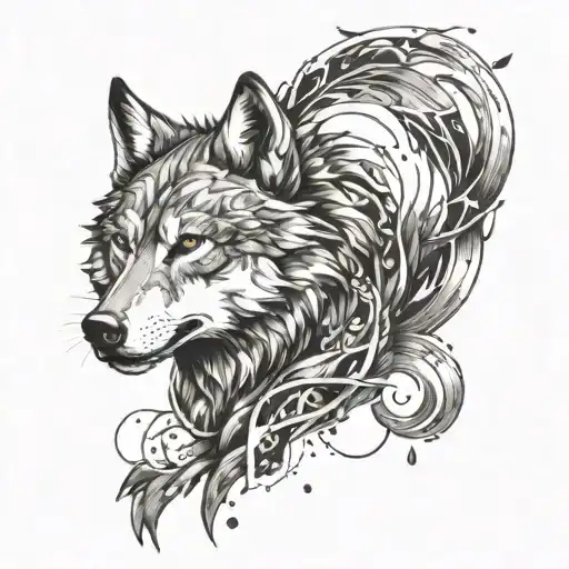 Create A Tattoo Of A Wolf Practicing Martial Arts Symbols Hidden Within