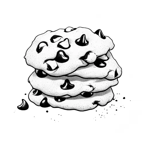 A Stack Of Chocolate Chip Cookies With The Word 'Cookie' Written In Bold Letters On Top