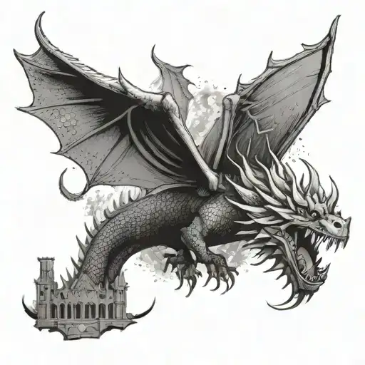 A Mythical Dragon Soaring Over A Stadium Filled With Cheering Fans