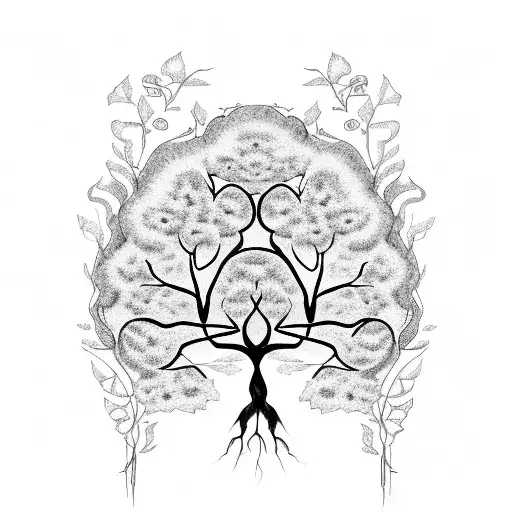 Family Tree With Vines And Roots