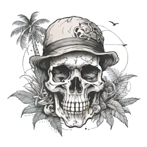 A Traveler Exploring A Mysterious Jungle With A Skull Map