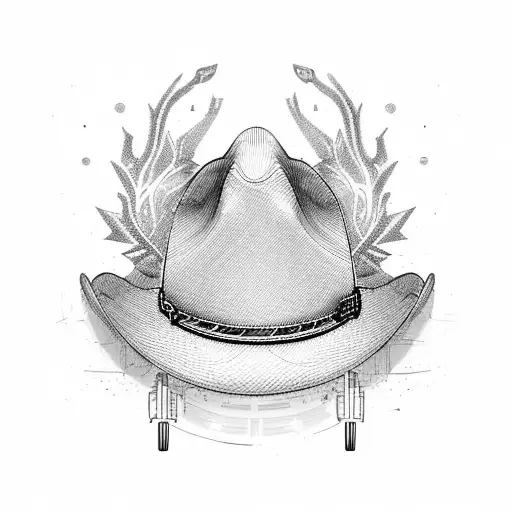 A Cowboy Hat With Truck Gears And Tools As Decorative Elements