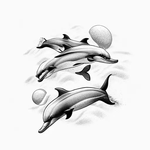 3 Dolphins With Beach And Summer Vibes Around It