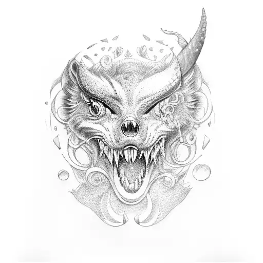 Mermaid With A Wolfs Head Holding A Trident