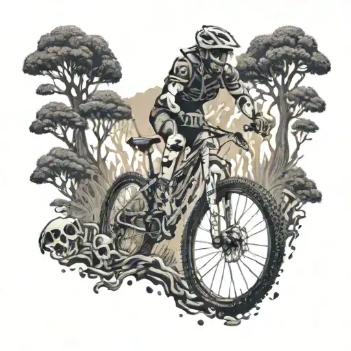 A Mountain Biker Riding Through A Forest Of Skulls And Bones
