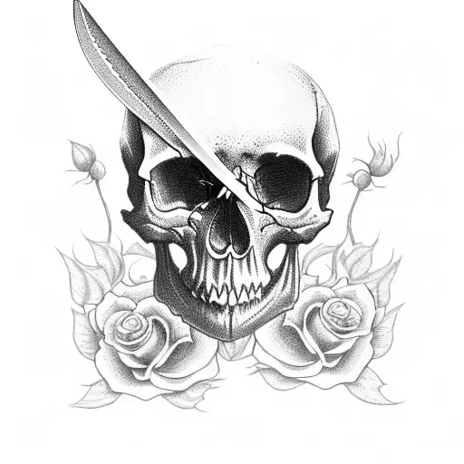 Skull With Roses And A Sword