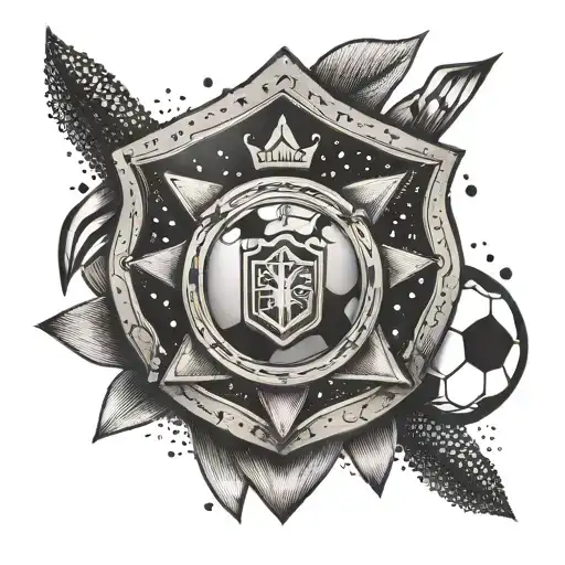 A Police Badge With A Football And Anime Characters Intertwined