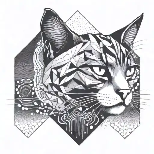 An Abstract Geometric Design Incorporating Radio Tapok Waves And A Cat Silhouette