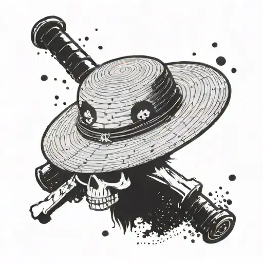 A Minimalist Silhouette Of Luffy's Iconic Straw Hat With A Subtle Skull And Crossbones Design
