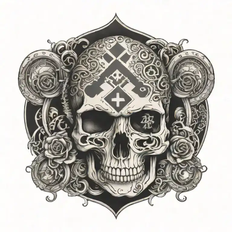 A Paramedic Symbol Intertwined With Romani Symbols And A Skull Motif