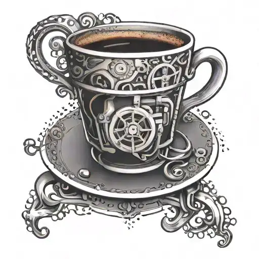 A Heart-shaped Coffee Cup With Intricate Car Engine Details