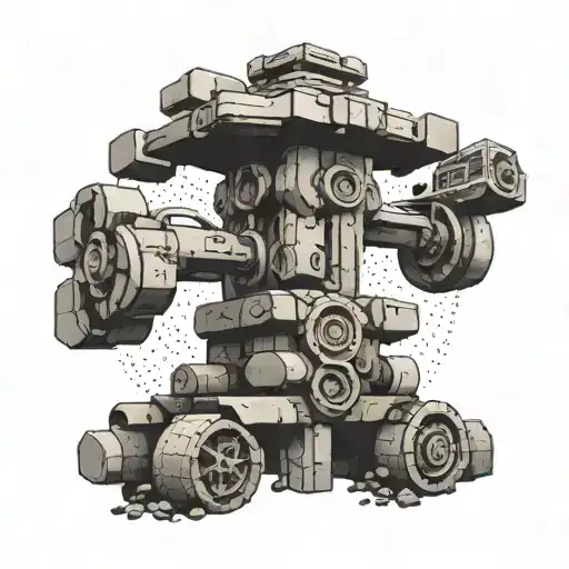 Inukshuk Sculpture Surrounded By Various Car Parts